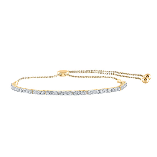 14kt Yellow Gold Womens Round Diamond Bolo Bracelet 1.00 Cttw