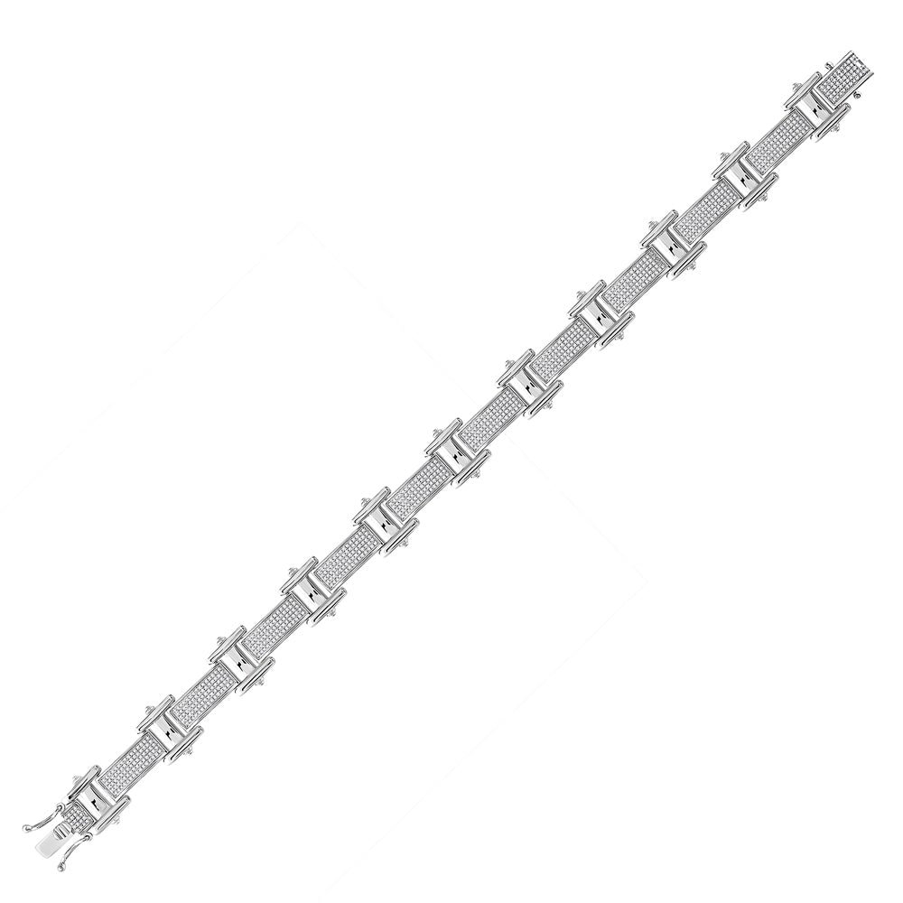 10kt White Gold Mens Round Diamond Link Bracelet 1-3/8 Cttw