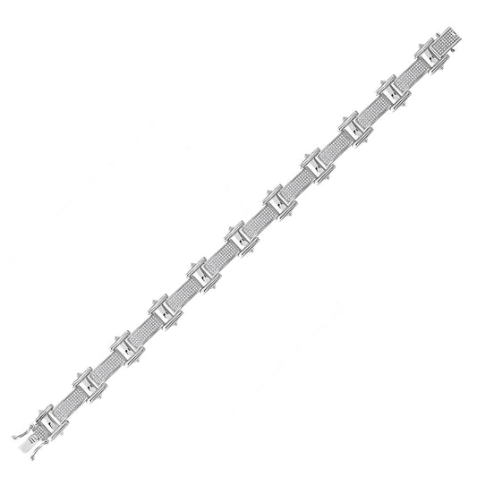 10kt White Gold Mens Round Diamond Link Bracelet 1-3/8 Cttw