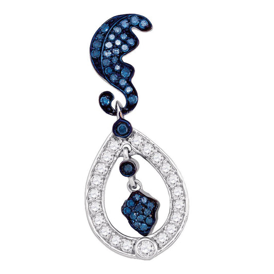 10kt White Gold Womens Color Enhanced Blue Diamond Dangle Earrings 1.00 Cttw