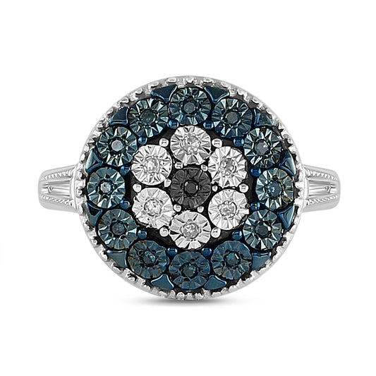Sterling Silver Womens Round Black Color Enhanced Diamond Cluster Ring 1/8 Cttw