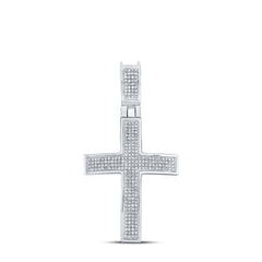 10kt White Gold Mens Round Diamond Cross Charm Pendant 1/2 Cttw