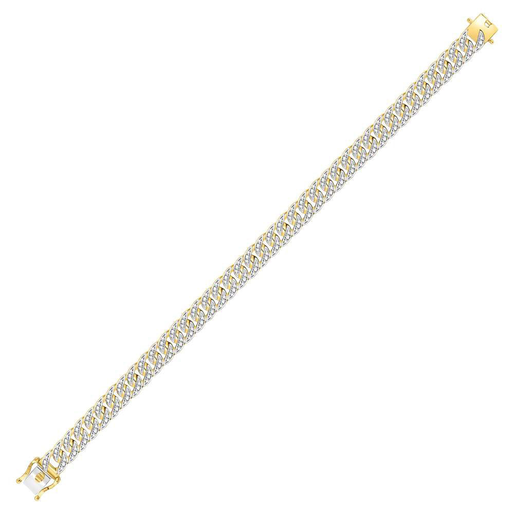 10kt Yellow Gold Mens Round Diamond Cuban Link Bracelet 1-1/2 Cttw