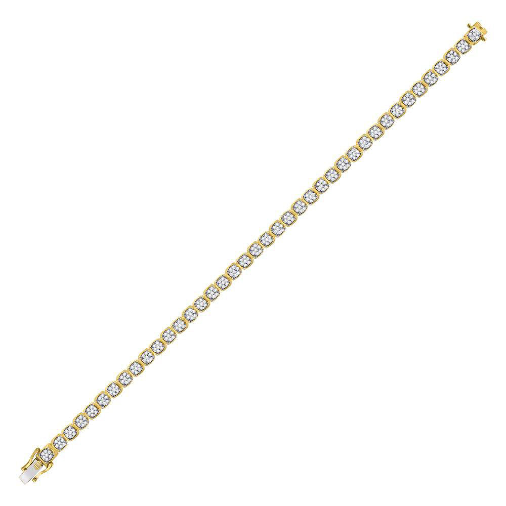 10kt Yellow Gold Mens Round Diamond Cluster Tennis Fashion Bracelet 3-1/3 Cttw