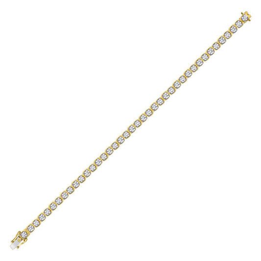 10kt Yellow Gold Mens Round Diamond Cluster Tennis Fashion Bracelet 3-1/3 Cttw