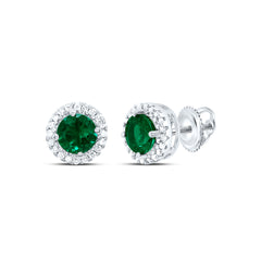 10kt White Gold Womens Round Lab-Created Emerald Solitaire Stud Earrings 1.00 Cttw