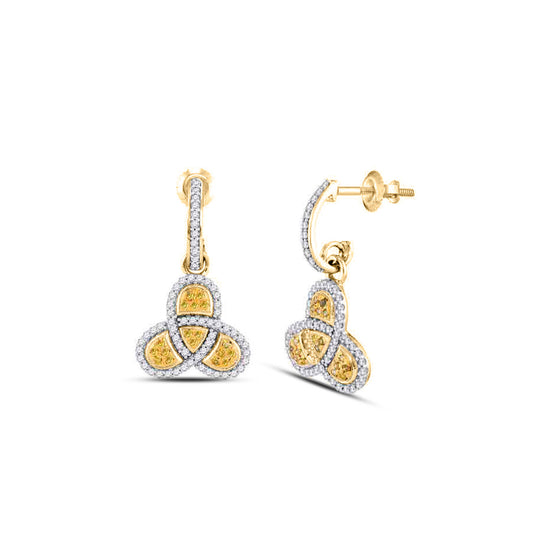 10kt Yellow Gold Womens Round Yellow Color Enhanced Diamond Triquetra Dangle Earrings 1/2 Cttw