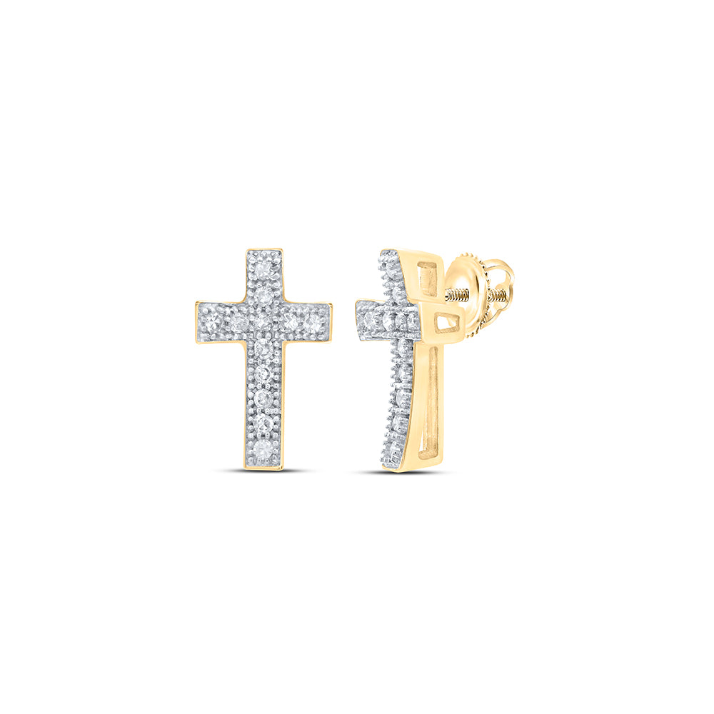 10kt Yellow Gold Womens Round Diamond Cross Earrings 1/10 Cttw