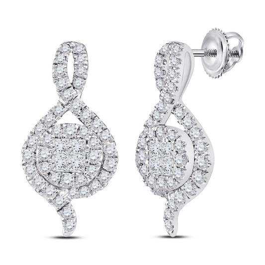 14kt White Gold Womens Princess Diamond Fashion Dangle Earrings 1/2 Cttw