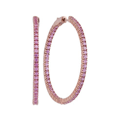 14kt Rose Gold Womens Round Pink Sapphire Inside Outside Hoop Earrings 3-3/4 Cttw