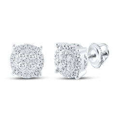10kt White Gold Womens Round Diamond Circle Cluster Earrings 1/4 Cttw