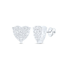 10kt White Gold Womens Round Diamond Heart Cluster Stud Earrings 3/4 Cttw