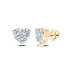 10kt Yellow Gold Womens Round Diamond Heart Cluster Earrings 1.00 Cttw