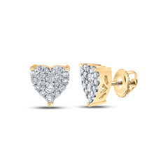 10kt Yellow Gold Womens Round Diamond Heart Cluster Earrings 1/4 Cttw