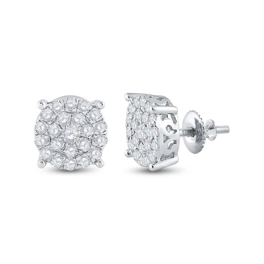 14kt White Gold Womens Round Diamond Cindy's Dream Cluster Earrings 1-1/2 Cttw
