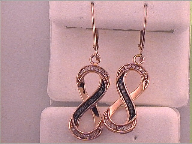 10kt Rose Gold Womens Brown Diamond Infinity Dangle Earrings 1/5 Cttw