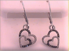 10kt White Gold Womens Brown Diamond Double Heart Dangle Earrings 1/5 Cttw