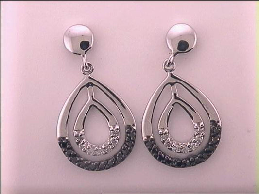 14kt White Gold Womens Color Enhanced Black Diamond Dangle Earrings 1/4 Cttw