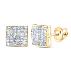14kt Yellow Gold Womens Princess Diamond Square Cluster Stud Earrings 2.00 Cttw