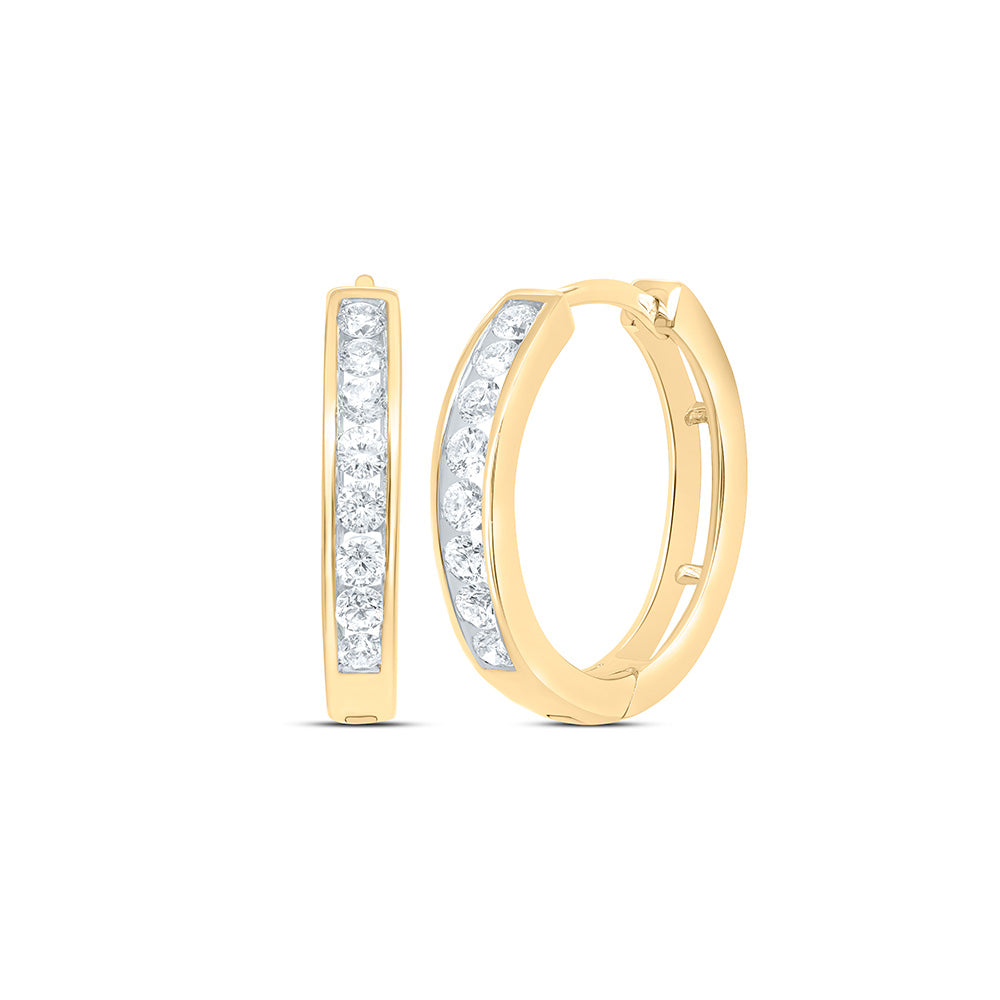 10kt Yellow Gold Womens Round Diamond Timeless Hoop Earrings 1/2 Cttw