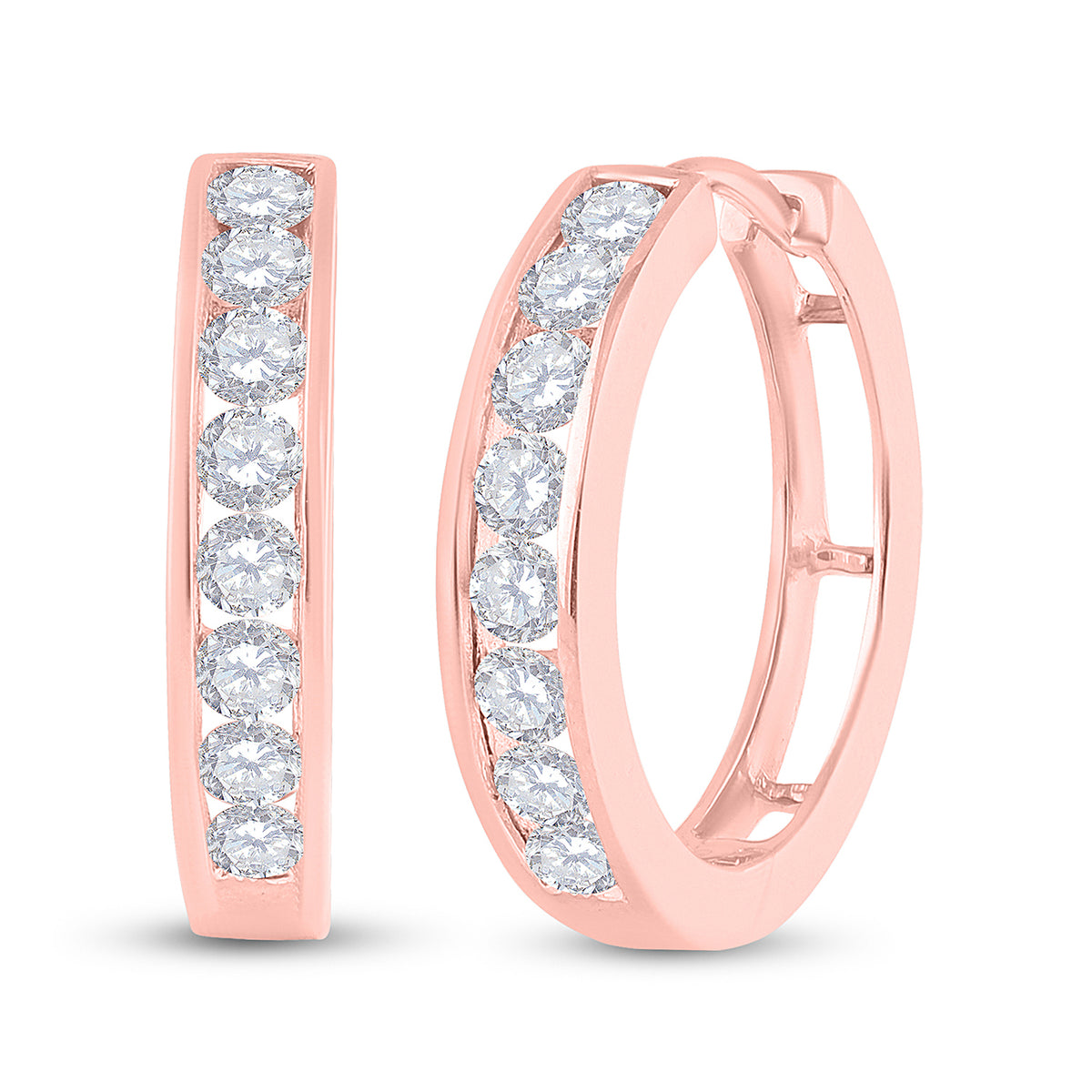 10kt Rose Gold Womens Round Diamond Channel Set Hoop Earrings 1.00 Cttw