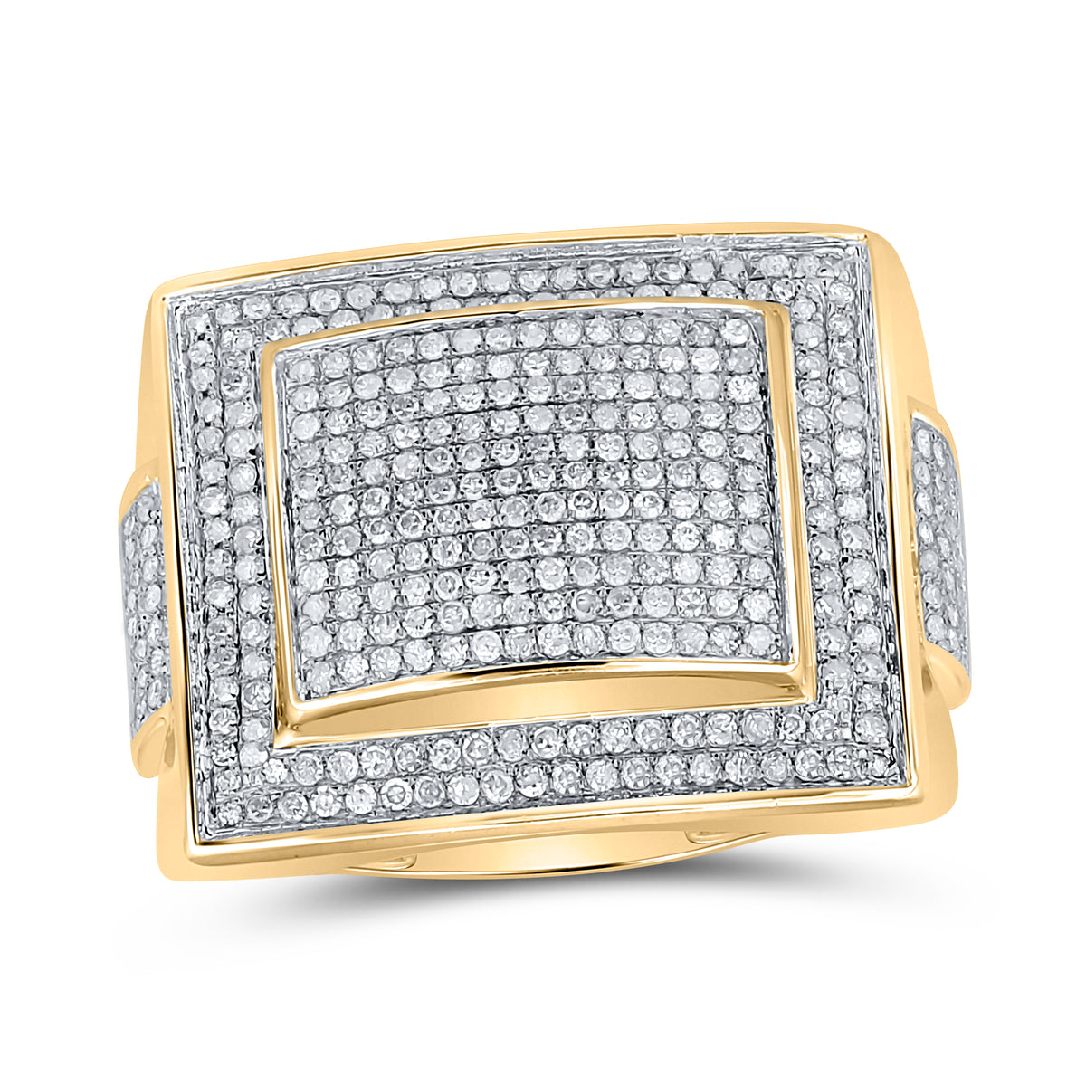 10kt Yellow Gold Mens Round Diamond Square Cluster Ring 1.00 Cttw