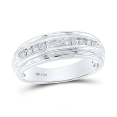 Sterling Silver Mens Round Diamond Wedding Band Ring 1/4 Cttw