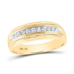 10kt Yellow Gold Mens Round Diamond Single Row Milgrain Wedding Band Ring 1/4 Cttw