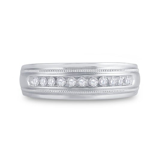 10kt White Gold Mens Round Diamond Single Row Milgrain Wedding Band Ring 1/4 Cttw