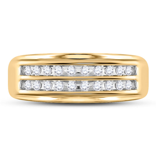 10kt Yellow Gold Mens Round Diamond Wedding 2-Row Band Ring 1/4 Cttw