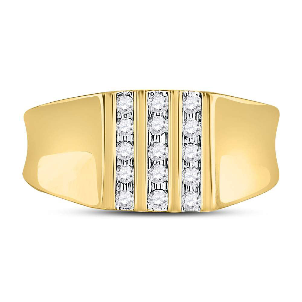 10kt Yellow Gold Mens Round Channel-set Diamond Triple Row Wedding Band Ring 1/4 Cttw