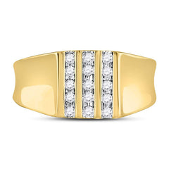 10kt Yellow Gold Mens Round Channel-set Diamond Triple Row Wedding Band Ring 1/4 Cttw