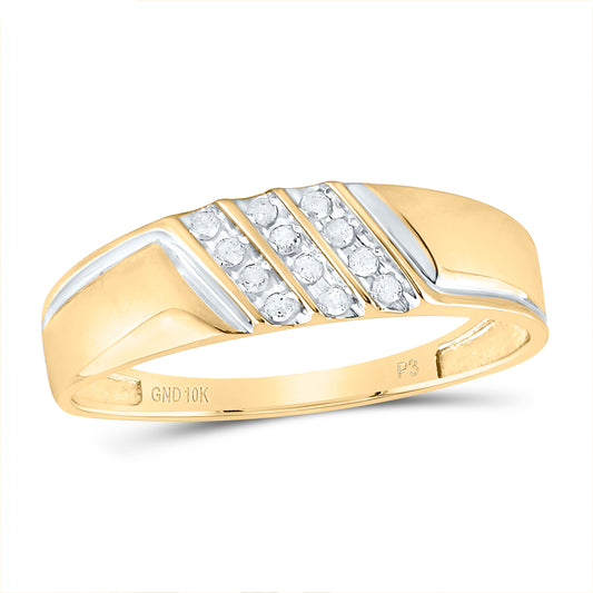 10kt Yellow Gold Mens Round Diamond Wedding Band Ring 1/8 Cttw