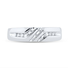 10kt White Gold Mens Round Channel-set Diamond Triple Row Wedding Band Ring 1/8 Cttw