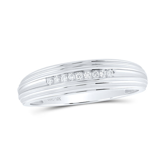 10kt White Gold Mens Round Diamond Ridged Edges Wedding Anniversary Band Ring 1/10 Cttw