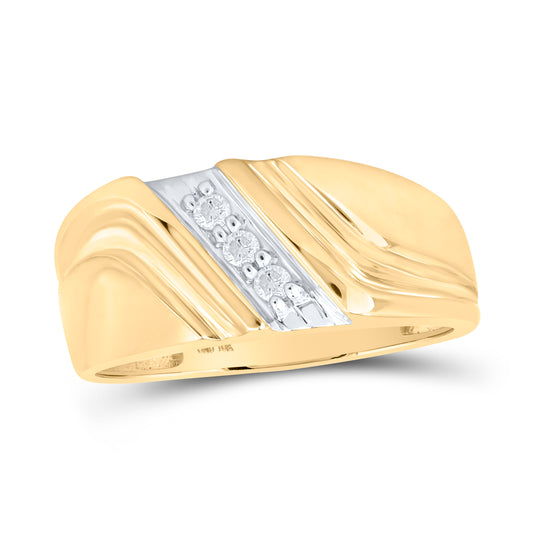 10kt Yellow Two-tone Gold Mens Round Diamond Wedding Anniversary Band Ring 1/10 Cttw