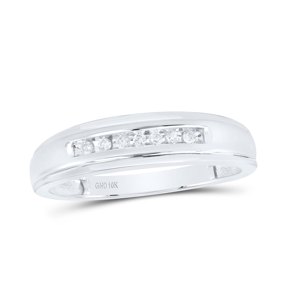 10kt White Gold Mens Round Diamond Channel-set Wedding Anniversary Band Ring 1/12 Cttw