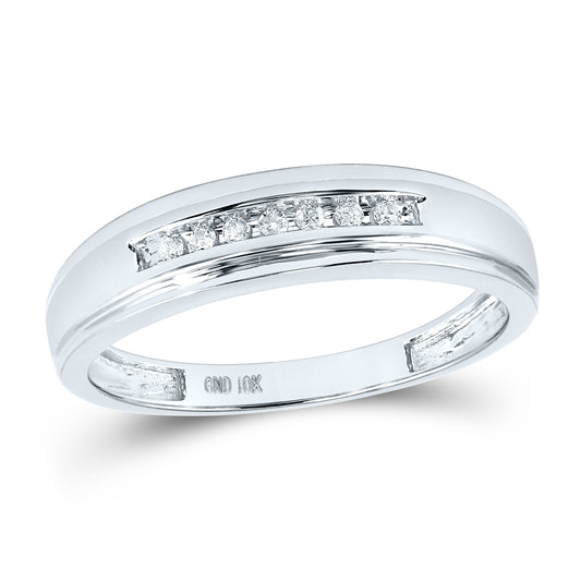 14kt White Gold Mens Round Diamond Channel-set Wedding Anniversary Band Ring 1/12 Cttw