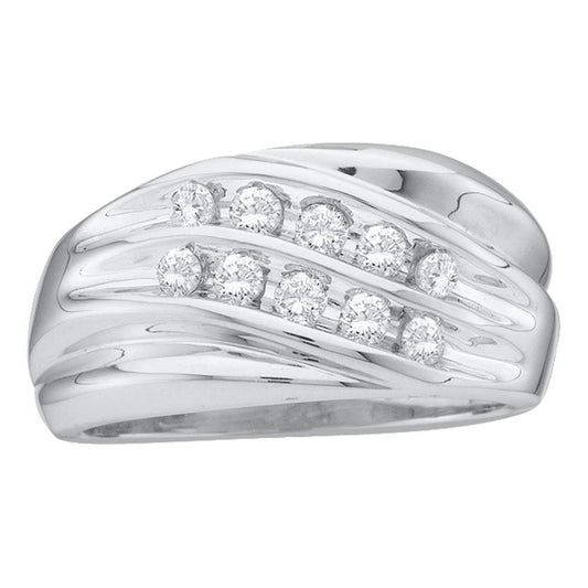 10kt White Gold Mens Round Diamond Wedding Anniversary Band Ring 1/2 Cttw