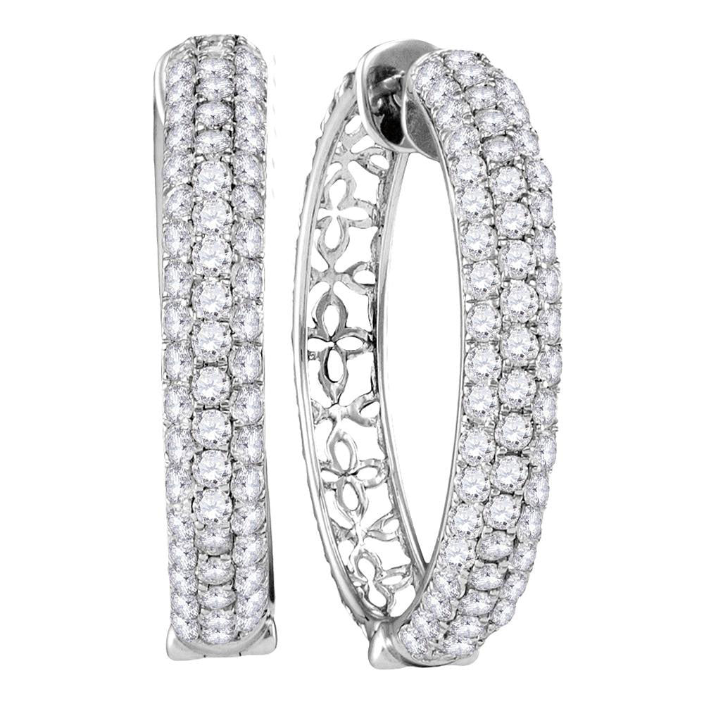 10kt White Gold Womens Round Pave-set Diamond Triple Row Hoop Earrings 3-1/2 Cttw