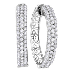 10kt White Gold Womens Round Pave-set Diamond Triple Row Hoop Earrings 3-1/2 Cttw