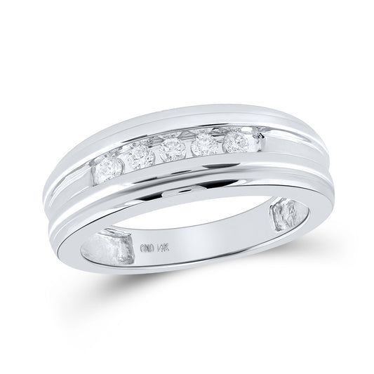 14kt White Gold Mens Round Diamond Wedding Channel Set Band Ring 1/4 Cttw