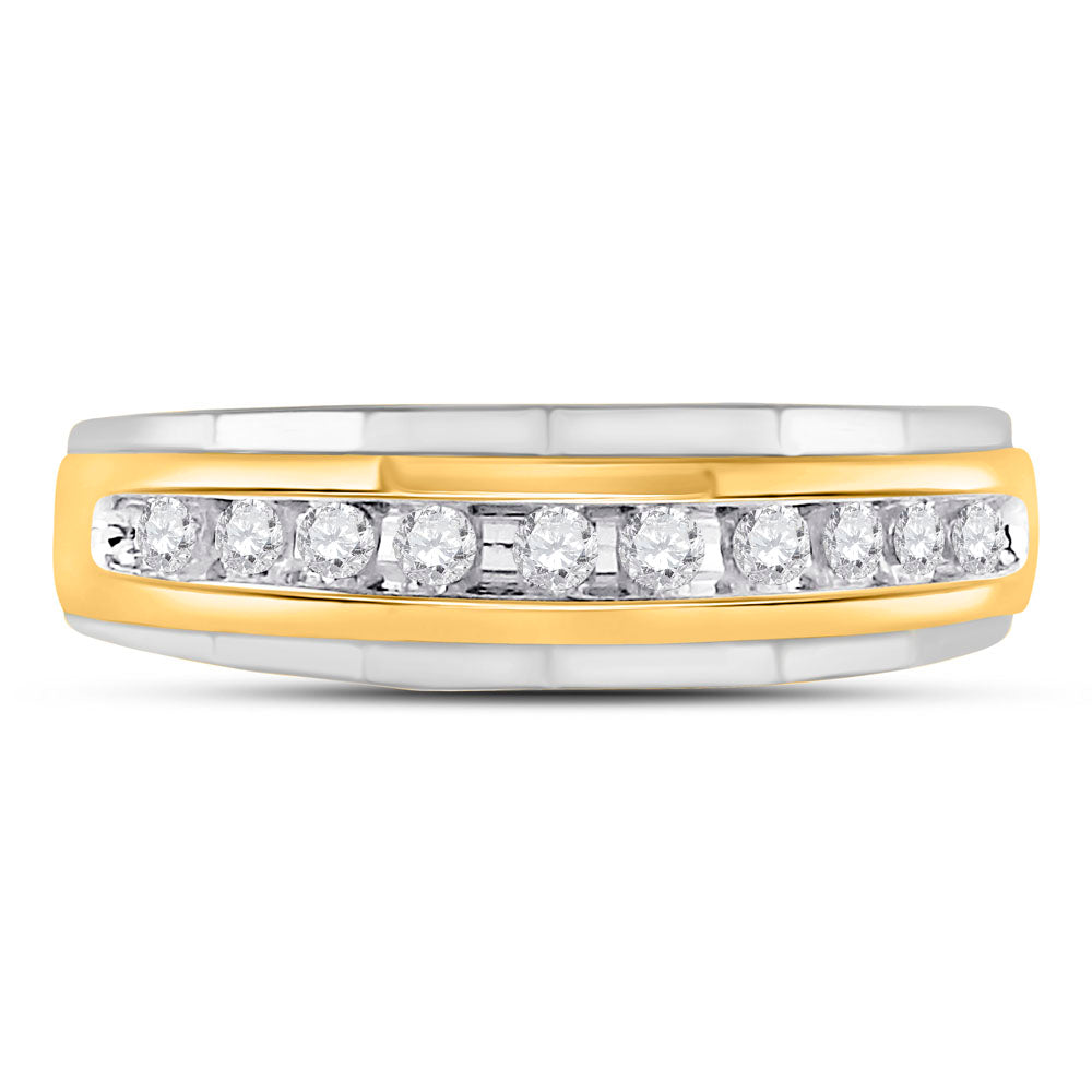 10kt Two-tone Gold Mens Round Diamond Wedding Channel Set Band Ring 1/4 Cttw