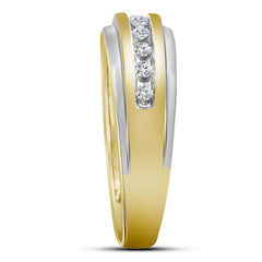 14kt Two-Tone Yellow Gold Mens Round Diamond Wedding Channel Set Band Ring 1/4 Cttw