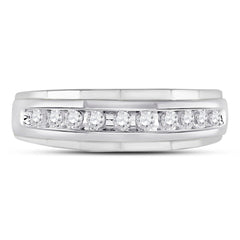 10kt White Gold Mens Round Diamond Wedding Channel Set Scalloped Band Ring 1/4 Cttw