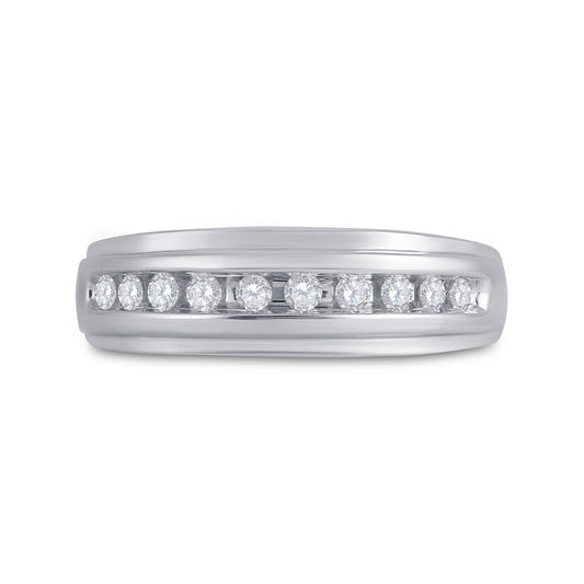 14kt White Gold Mens Round Diamond Single Row Grooved Wedding Band Ring 1/4 Cttw