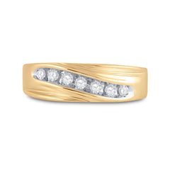 10k Yellow Gold Round Channel-set Diamond Mens Curved 2-tone Wedding Band 1/4 Cttw