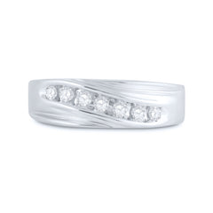 10kt White Gold Mens Round Channel-set Diamond Single Row Wedding Band Ring 1/4 Cttw