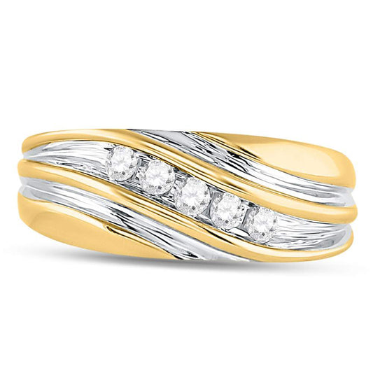 10kt Two-tone Gold Mens Round Diamond Wedding Anniversary Band Ring 1/4 Cttw