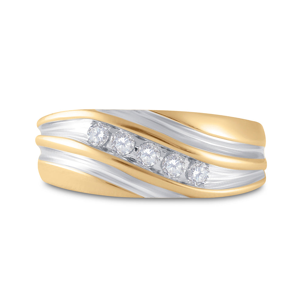 14kt Yellow Two-tone Gold Mens Round Diamond Wedding Anniversary Band Ring 1/4 Cttw